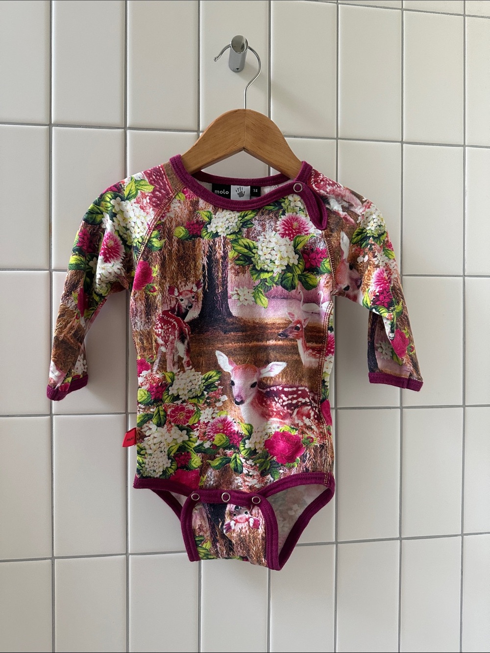 Molo Berry Floral & Deer Print Long-Sleeve One-Piece, VGUC